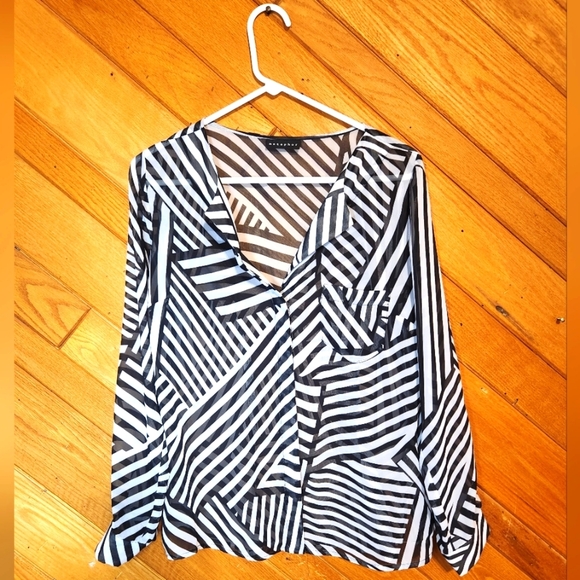 Metaphor medium black and white striped long sleeved sheer blouse - Picture 1 of 9